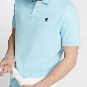 Express Pique Polo Shirt - Heron Blue cotton fitted short sleeve